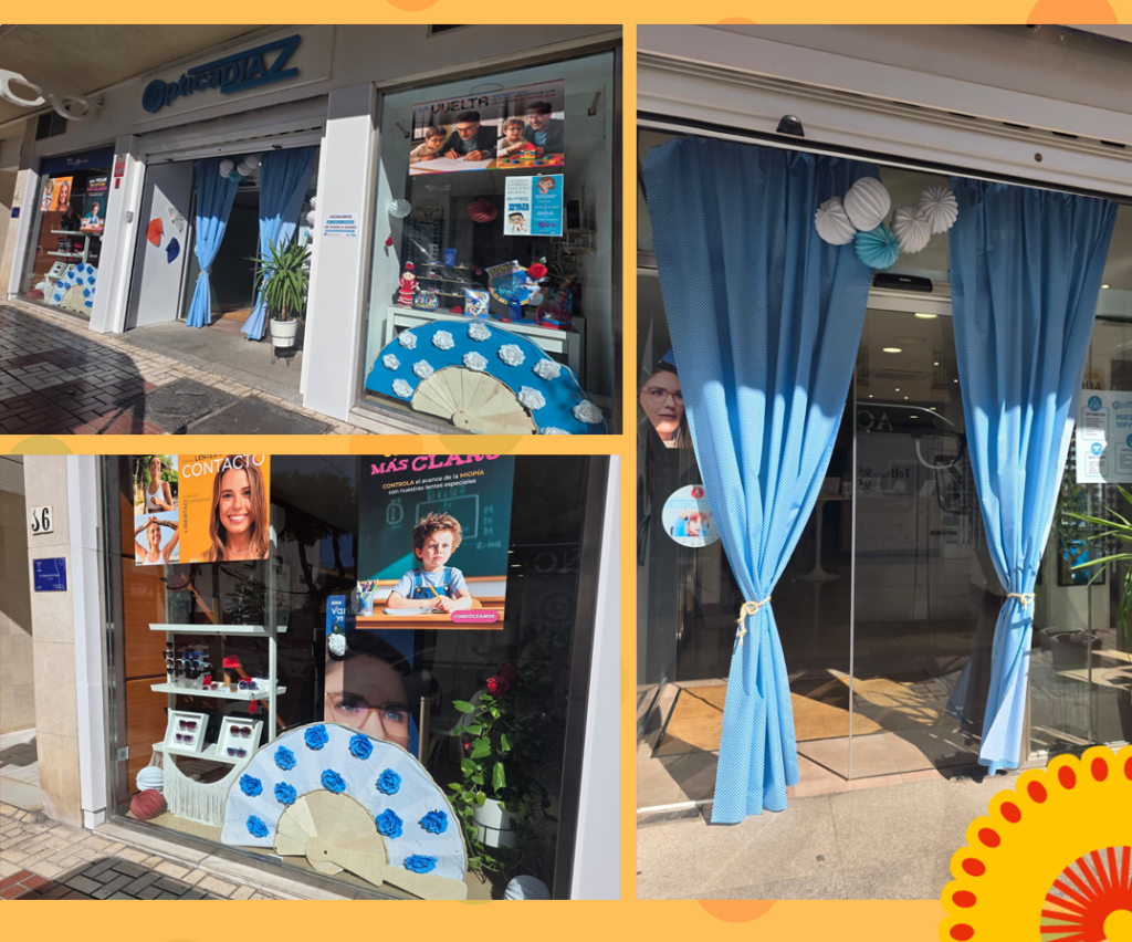 Escaparate de feria en Torremolinos, sobre todo llamativo con todo lo que tiene que tener un escaparate de feria, para el articulo 5 Trucos de Escaparatismo Visual en Torremolinos y el escaparate es de Óptica Diaz en Torremolinos